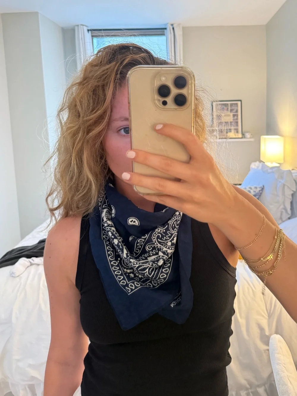 Free People Navy and White Bandana Scarf